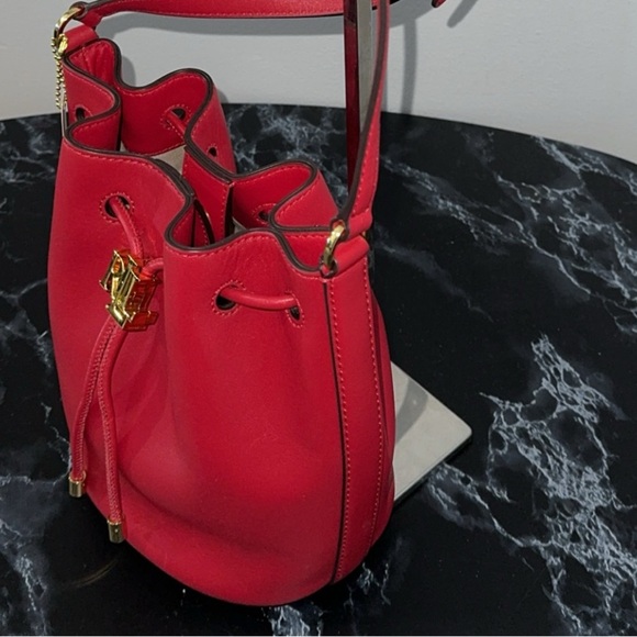 LAUREN RALPH LAUREN Andie Medium Leather Red Drawstring Bag AUTHENTIC NEW - Picture 6 of 12